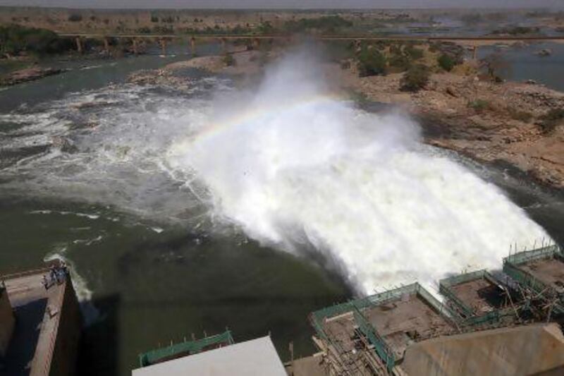 The gates of the expanded Roseiris Dam on the Blue Nile are opened after its Dh1.62bn redevelopment.