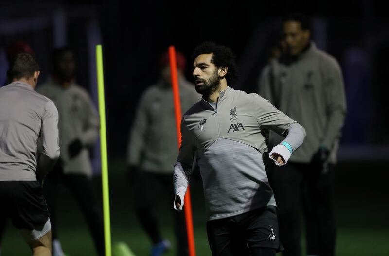 Liverpool's Mohamed Salah during training ahead of their Champions League match against Napoli. Reuters