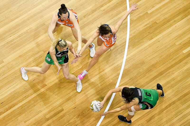 Verity Charles of the Fever looks to pass the ball during the Super Netball Major Semi Final match between the Giants and the Fever in Sydney, Australia. Getty Images