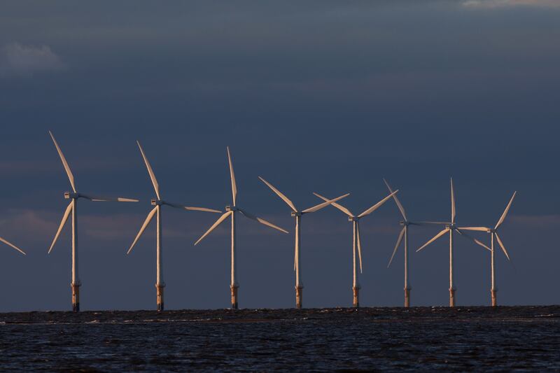 Wind turbines at the Burno Bank Off Shore wind farm in Liverpool. Getty Images