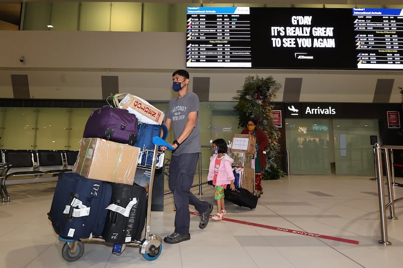 International passengers walk through the arrivals hall at Perth International Airport on March 3 as Western Australia eases border restrictions to vaccinated visitors.