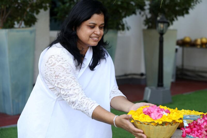 Dubai, United Arab Emirates - December 21, 2018: Nilanthi Wimalaweera. Buddhist temple, Mahamevnawa Bhavana Asapuwa. Friday, December 21st, 2018 in Dubai. Chris Whiteoak / The National