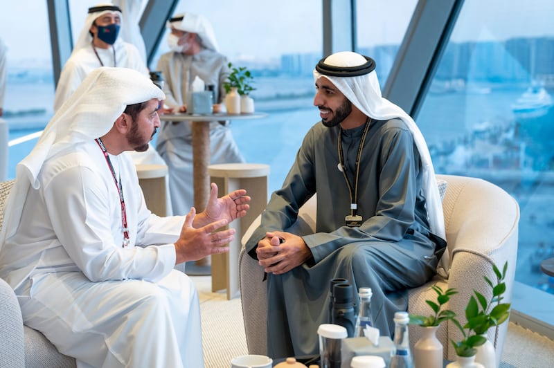 Sheikh Shakhbout bin Nayhan, Minister of State, and Sheikh Hamdan bin Zayed, Ruler’s Representative in Al Dhafra Region. Photo: Hamad Al Kaabi / Ministry of Presidential Affairs