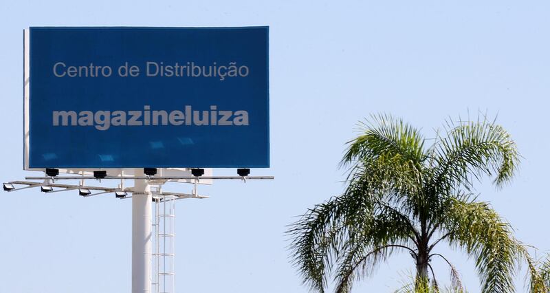 The logo of retail Magazine Luiza S.A. is seen in their logistics center in Louveira, Brazil April 24, 2018. REUTERS/Paulo Whitaker     To match Insight AMAZON.COM-BRAZIL/RIVALS