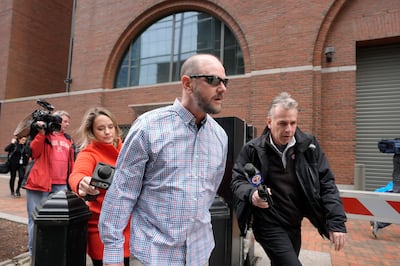 Jack Michael Teixeira, father of Jack Teixeira, leaves federal court on Monday in Boston. AP