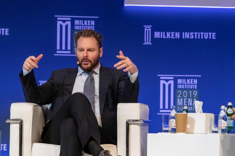 ABU DHABI, UNITED ARAB EMIRATES. 12 FEBRUARY 2019. Milken Institute 2019 MENA Summit. World-class Healthcare: Investing in Biomedical Innovation panel discussion. Sean Parker, Chairman The Parker Foundation. (Photo: Antonie Robertson/The National) Journalist: John Dennehy. Section: National.