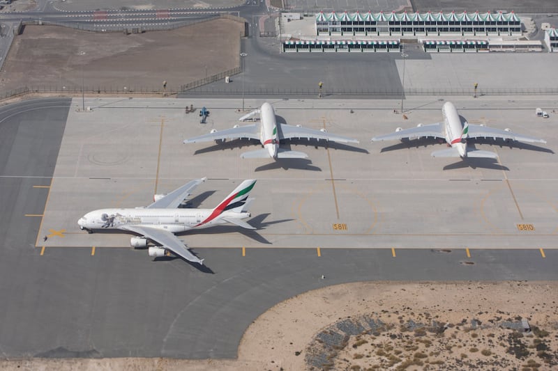 Passenger aircraft at Al Maktoum International Airport in Dubai in June last year. Bloomberg