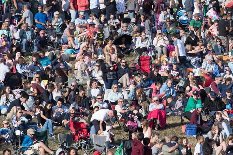 Crowds gather to watch an evening event on the first day of the Bristol International Balloon Fiesta. Getty Images