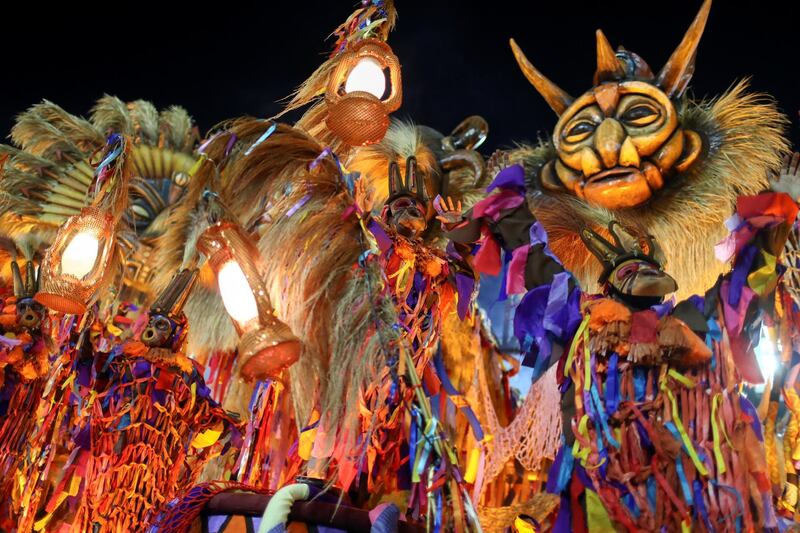Revellers of Grande Rio samba school perform during the first night of the parade. Reuters