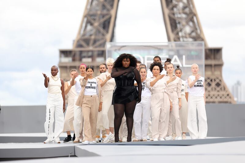 French singer and model Yseult walks the runway at the L'Oreal Paris show. Getty Images