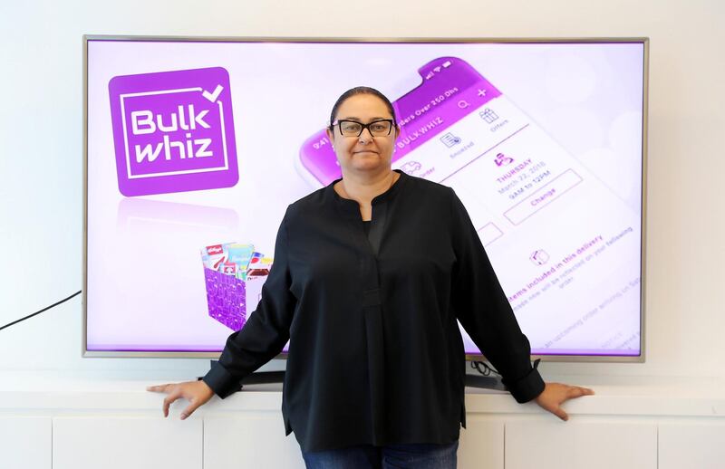 DUBAI, UNITED ARAB EMIRATES , Feb 4  – 2020 :- Amira Rashad, co-founder and CEO of Bulkwhiz at her office in Al Reef Tower in JLT in Dubai. ( Pawan  Singh / The National ) For Business. Story by Nada