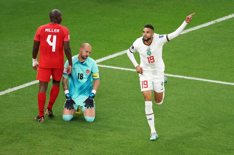 Youssef En-Nesyri of Morocco celebrates after scoring the team's second goal. Getty Images