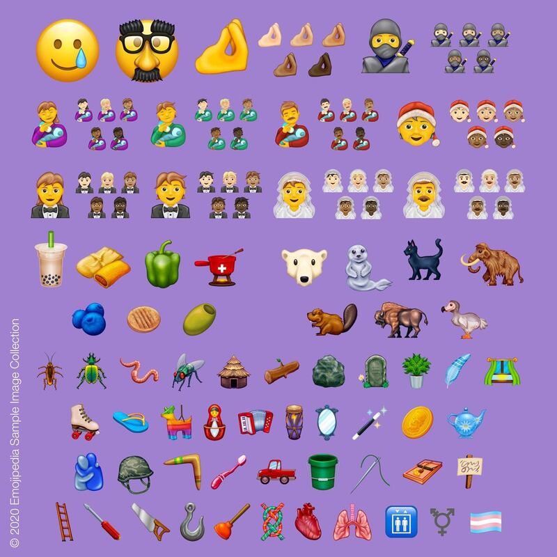 A look at the new emojis coming to phones in September 2020. Courtesy Emojipedia