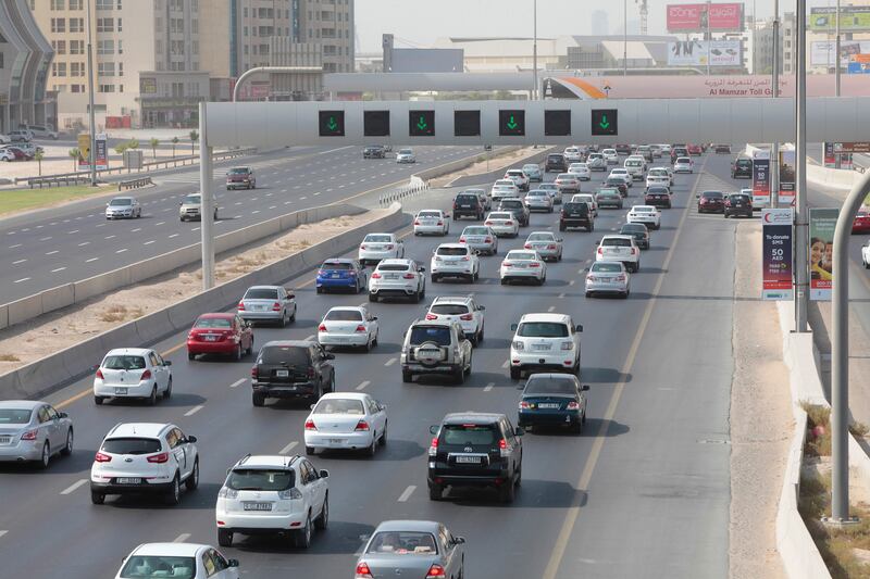 Dubai, United Arab Emirates - August 21, 2013.  E 11 or Al Ittihad Road is always busy most especially during rush hours, even though Salk or toll gate is available.  ( Jeffrey E Biteng / The National ) *** Local Caption ***  JB210813-Traffic09.jpg