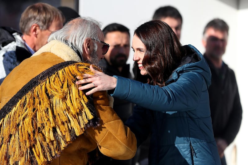 Prime Minister Jacinda Ardern greats members of the public during a visit to Cardrona Alpine Resort in Cardrona, New Zealand. Getty Images