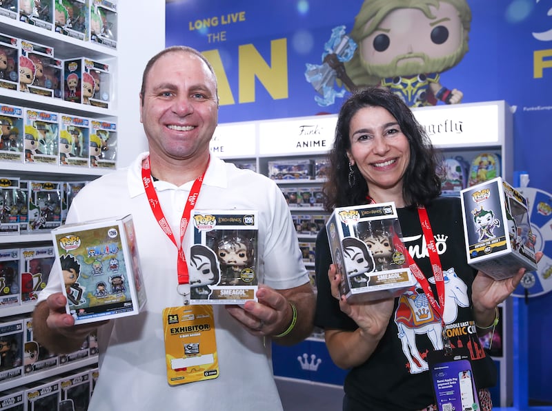 Gavin Mansour and Merve Arslan with limited-edition Funko figures 