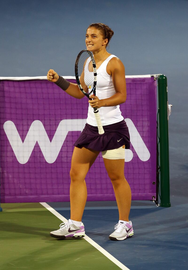 DUBAI, UNITED ARAB EMIRATES - FEBRUARY 21:  Sara Errani of Italy celebrates winning her match against Nadia Petrova of Russia during day four of the WTA Dubai Duty Free Tennis Championship on February 21, 2013 in Dubai, United Arab Emirates.  (Photo by Julian Finney/Getty Images) *** Local Caption ***  162251641.jpg