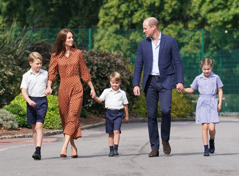 Prince George, Princess Charlotte and Prince Louis, accompanied by their parents the then Duke and Duchess of Cambridge. arrive for a settling-in afternoon at Lambrook School, near Ascot in Berkshire. PA