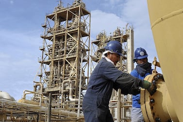 Workers at the Sirte Oil Company in Brega, Libya. The blockade has cost Libya $11bn in fiscal revenue. Reuters