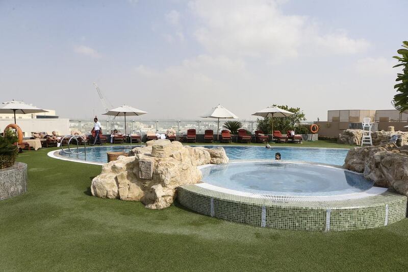 The rooftop pool at the Taj Palace hotel in Dubai. Sarah Dea / The National
