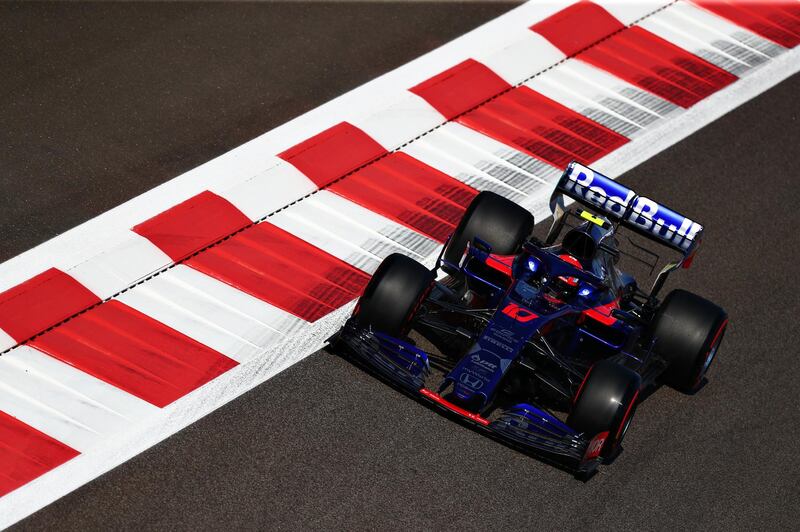 Pierre Gasly of France driving the (10) Scuderia Toro Rosso STR14 Honda on track during practice for the F1 Grand Prix of Abu Dhabi at Yas Marina Circuit  in Abu Dhabi. Getty Images