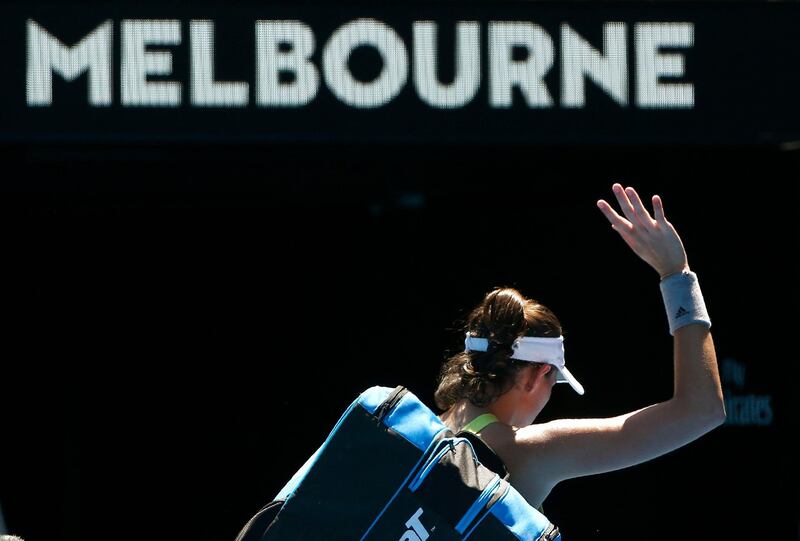 Tennis - Australian Open - Rod Laver Arena, Melbourne, Australia, January 18, 2018. Garbine Muguruza of Spain waves as she leaves after losing against Hsieh Su-Wei of Taiwan. REUTERS/Thomas Peter