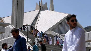 Muslims leave after offering the last Friday prayer during the holy fasting month of Ramadan, at the Grand Faisal Mosque, in Islamabad, Pakistan. AP