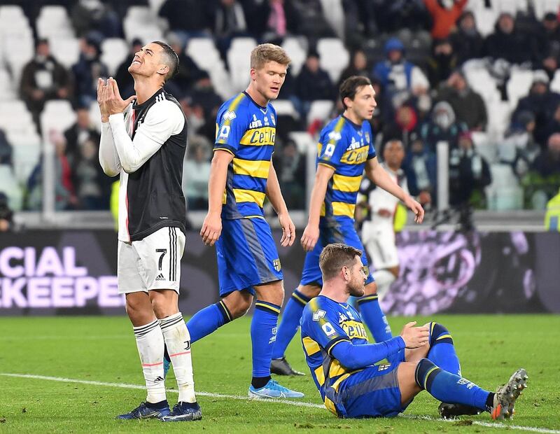 Juventus Cristiano Ronaldo reacts after a missed opportunity. EPA