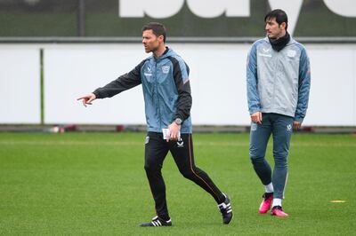 Bayer Leverkusen manager Xabi Alonso at a recent team training session. The Spanish coach has turned the club's fortunes around since taking the reins in October, 2022. AP