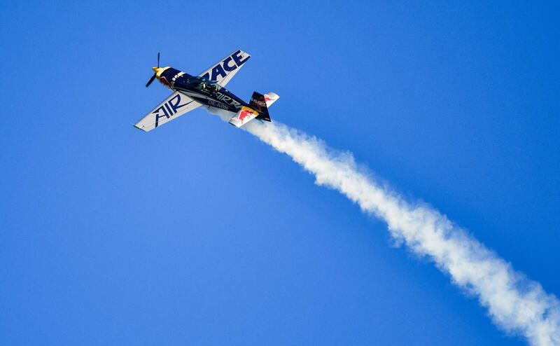A pilot of the Red Bull Racing Team flies during practice. AFP