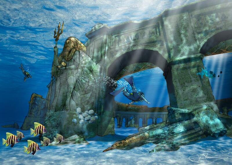 Early concept art for Reef Worlds “Pearl of Dubai” underwater attraction at The Worlds islands in Dubai. Courtesy Reef Worlds