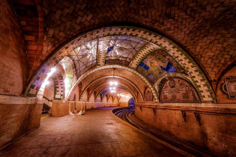 Going underground: City Hall subway station, New York. The tiled, vaulted ceilings look down on the platform which was last used on December 31, 1945. Getty Images