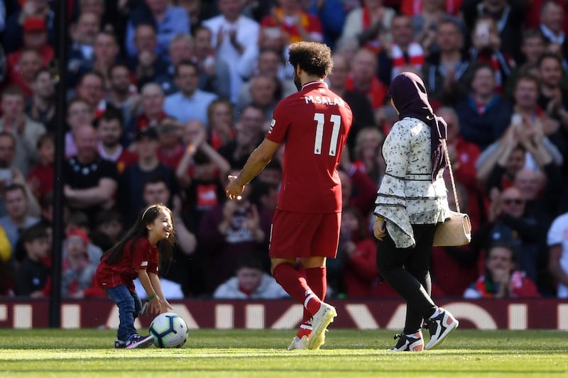 Mohamed Salah of Liverpool with his daughter and wife. Getty Images