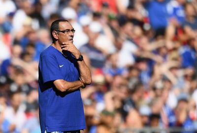 LONDON, ENGLAND - AUGUST 05:  Maurizio Sarri of Chelsea looks on during the FA Community Shield match between Manchester City and Chelsea at Wembley Stadium on August 5, 2018 in London, England.  (Photo by Clive Mason/Getty Images)