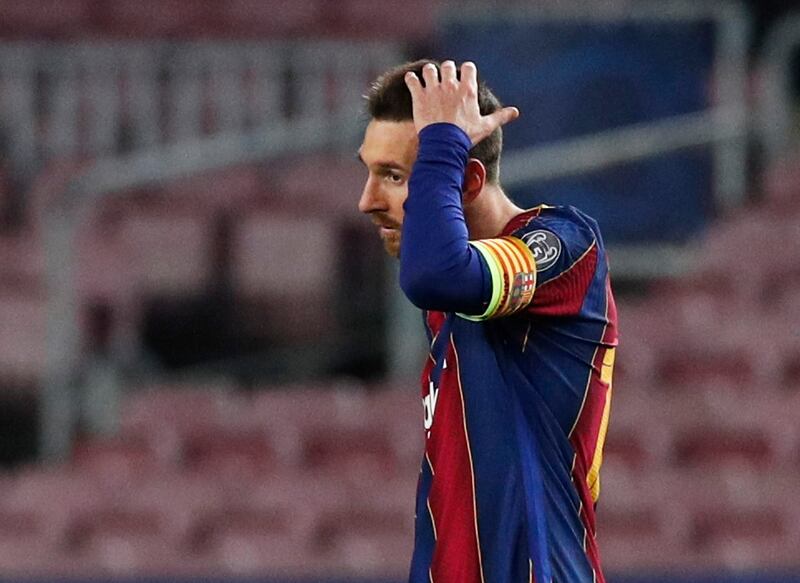 Barcelona's Lionel Messi looks dejected as the match went against the Spanish giants. Reuters