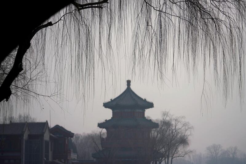 A traditional pavilion is seen amid smog in Beijing's Houhai area. Jason Lee / Reuters