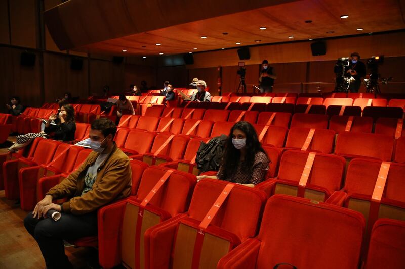 Attendees observe social distancing at the 15th Rome Film Festival in Italy. Getty Images