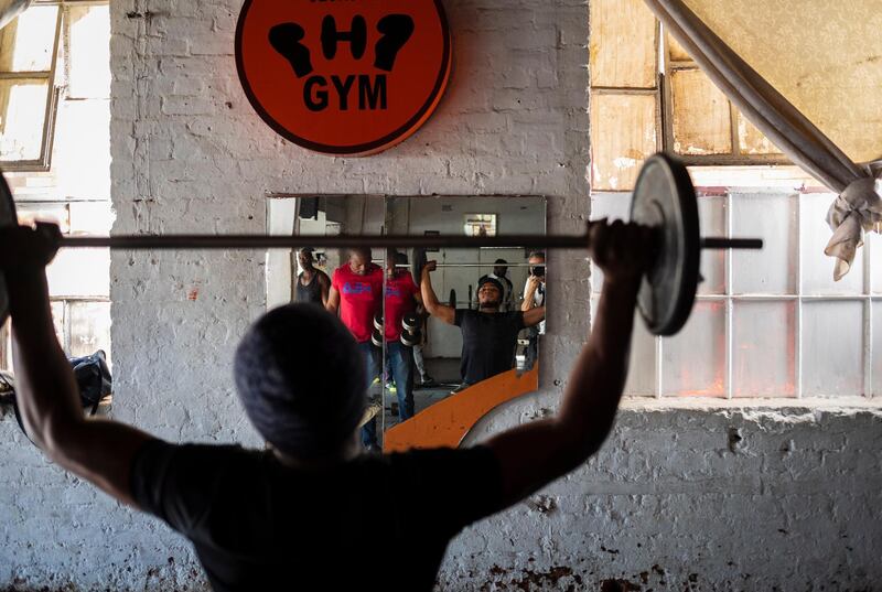 A body builder works out at the Hillbrow Boxing Gym, Johannesburg, South Africa. EPA