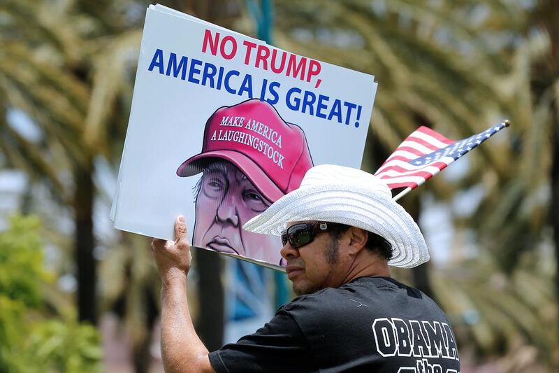 An anti-Trump demonstrator. Mike Blake / Reuters