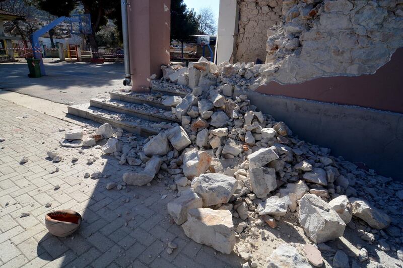 Damage to a school building in Damasi. EPA