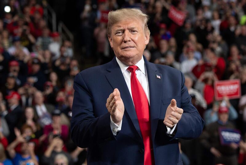 US President Donald Trump arrives for a "Keep America Great" campaign rally at Huntington Center in Toledo, Ohio, on January 9, 2020. / AFP / SAUL LOEB
