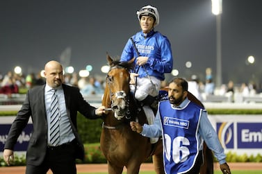 Jockey Christophe Soumillon after guiding Final Song to victory  in the Guineas Trial at the opening meeting of the Dubai World Cup Carnival. Pawan Singh / The National