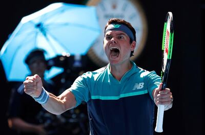 Tennis - Australian Open - Fourth Round - Melbourne Park, Melbourne, Australia, January 21, 2019. Canada’s Milos Raonic celebrates winning his match against Germany's Alexander Zverev. REUTERS/Kim Kyung-Hoon     TPX IMAGES OF THE DAY