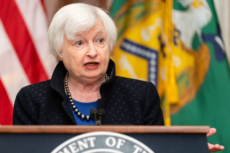 US Treasury Secretary Janet Yellen speaks during a news conference at the Treasury Department in Washington. Bloomberg