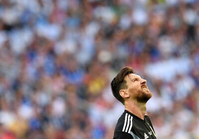 epaselect epa06813012 Lionel Messi of Argentina reacts during the FIFA World Cup 2018 group D preliminary round soccer match between Argentina and Iceland in Moscow, Russia, 16 June 2018.

(RESTRICTIONS APPLY: Editorial Use Only, not used in association with any commercial entity - Images must not be used in any form of alert service or push service of any kind including via mobile alert services, downloads to mobile devices or MMS messaging - Images must appear as still images and must not emulate match action video footage - No alteration is made to, and no text or image is superimposed over, any published image which: (a) intentionally obscures or removes a sponsor identification image; or (b) adds or overlays the commercial identification of any third party which is not officially associated with the FIFA World Cup)  EPA/FACUNDO ARRIZABALAGA   EDITORIAL USE ONLY