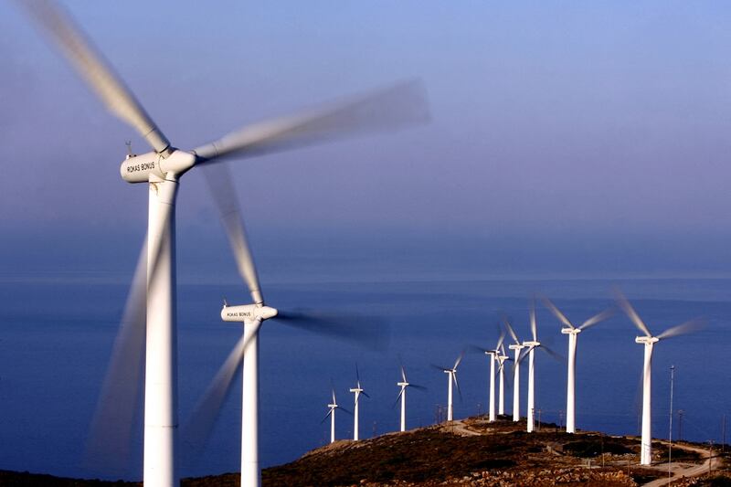 Wind turbines on Greece's Evia island. Athens is working on a number of energy projects in the Eastern Mediterranean. AFP