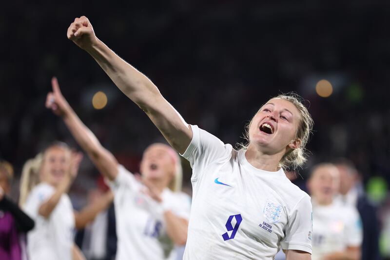 SHEFFIELD, ENGLAND - JULY 26: Ellen White of England celebrates their side's win after the final whistle of the UEFA Women's Euro 2022 Semi Final match between England and Sweden at Bramall Lane on July 26, 2022 in Sheffield, England. (Photo by Naomi Baker / Getty Images)