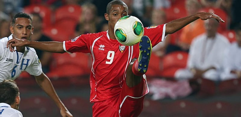 Mohammed Al Akberi tries to control the ball in Abu Dhabi. Sammy Dallal / The National