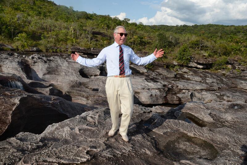 Prince Charles attends a walking tour of Cano Cristales in La Macarena, Colombia, in 2014.