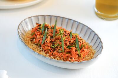 Carrot salad with pistachio and tarragon at Eunoia by Carine. Photo: Mithy Evans